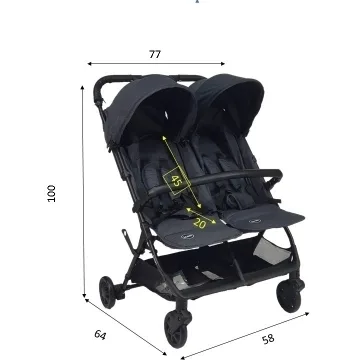 עגלת תאומים TWINYאפור מלאנז'