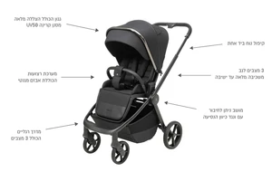 עגלת תינוק ספורטליין סיילו Sportline Cielo PL 2025 - שלד כרום שחור | ריפוד אפור | ידית חומה - ₪2,620.00